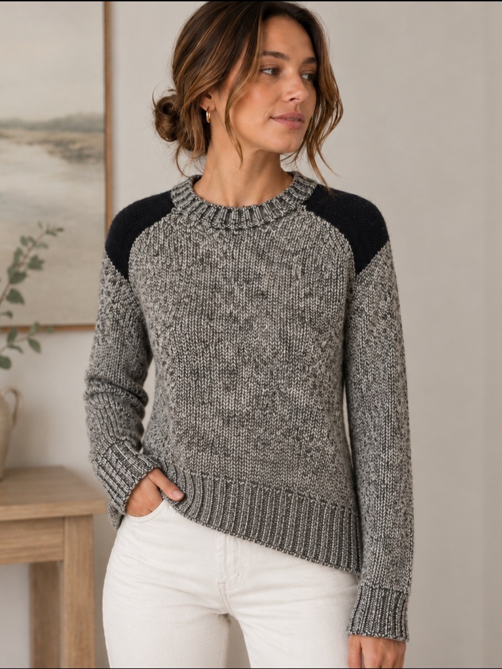J. Crew Marled knit sweater with black contrast shoulders - Size Small